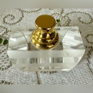 Vintage Gold and Clear Crystal Glass Perfume or Cologne Art Deco Bottle